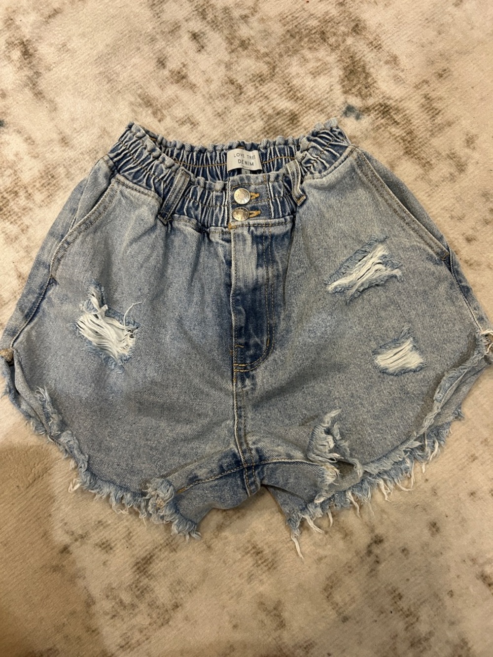 Love Tree Light Blue High-Waist Distressed Paperbag Denim Shorts - Picture 1 of 1